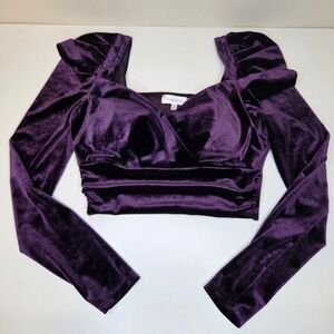 Purple Velvet Crop Top Puffy Shoulder Regencycore Whimsigoth Party Blouse S